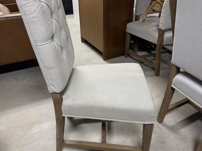Set of 8 Tufted Light Gray Fabric Dining Chairs with Wood Legs