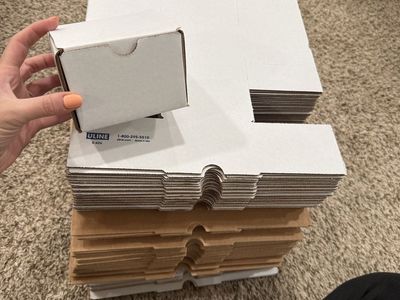 Uline Small Corrugated Shipping Boxes Stack - White & Kraft (roughly 70 boxes)