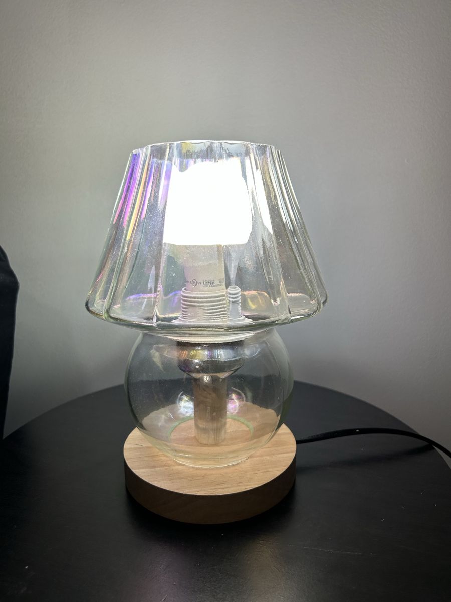 Glass Mushroom Table Lamp with Wood Base