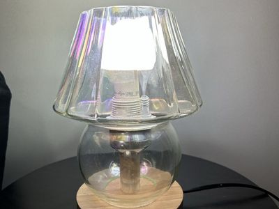 Glass Mushroom Table Lamp with Wood Base