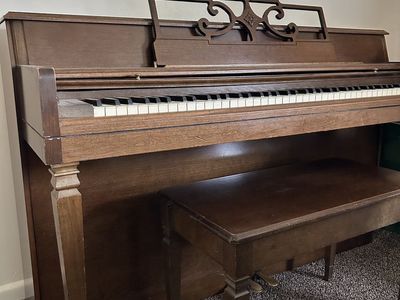 Vintage Upright Piano with Bench - Wood Finish