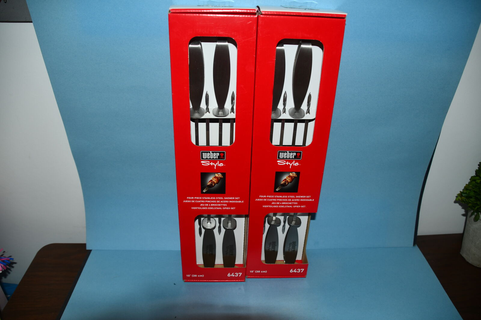 8 NIB "WEBER GRILL SKEWERS" ~ STAINLESS STEEL ~ LENGTH 15" ~ NICE!