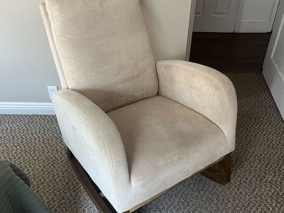 Modern Beige Upholstered Glider Rocking Chair with Wooden Base