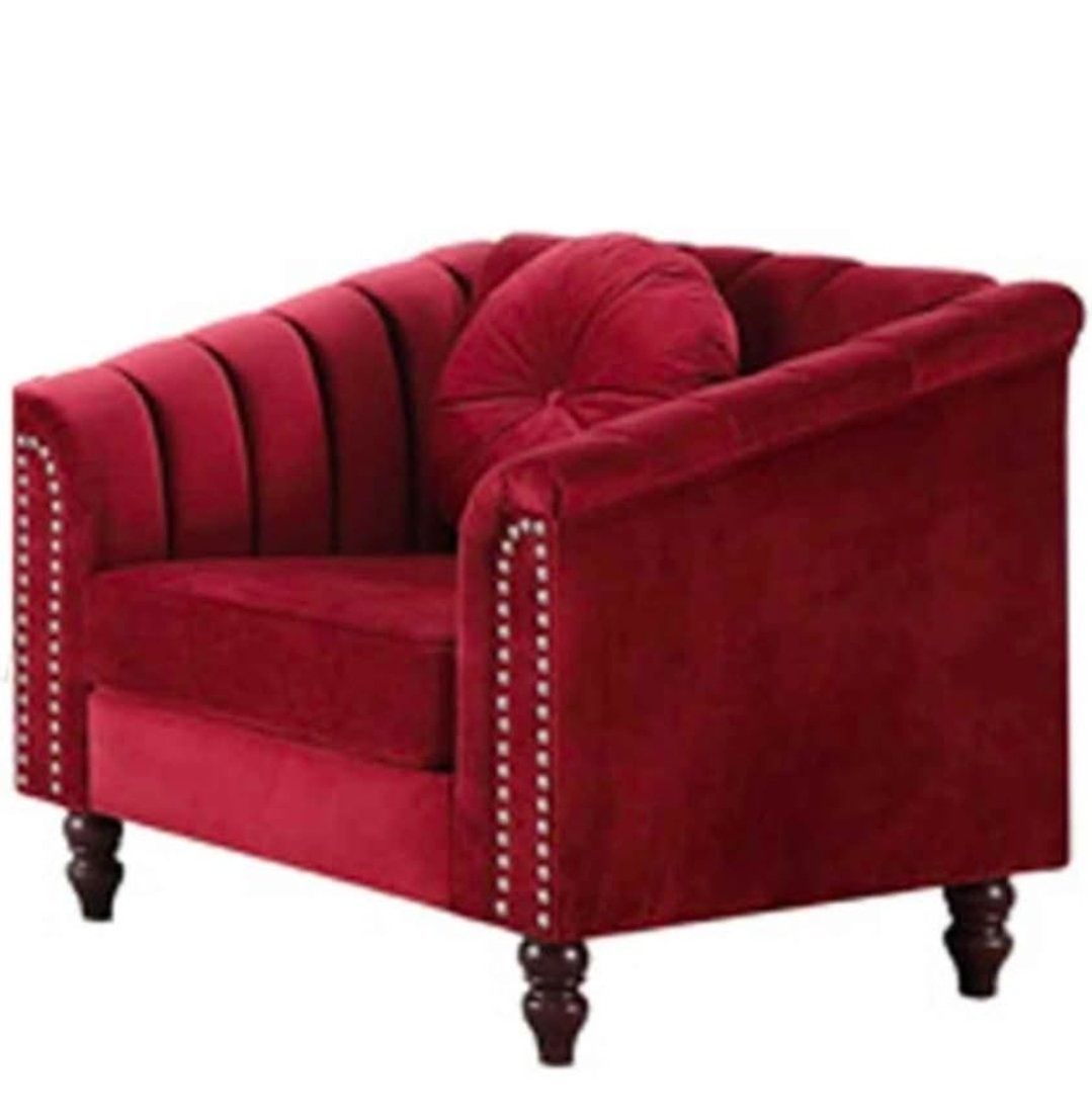 New Red Velvet Accent Chair with Round Pillow – 31" x 31" #425