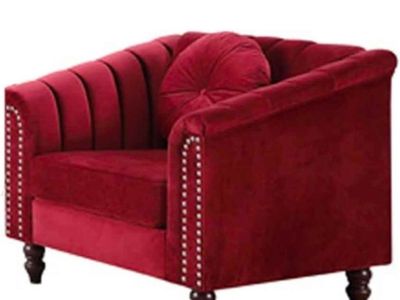 New Red Velvet Accent Chair with Round Pillow – 31" x 31" #425