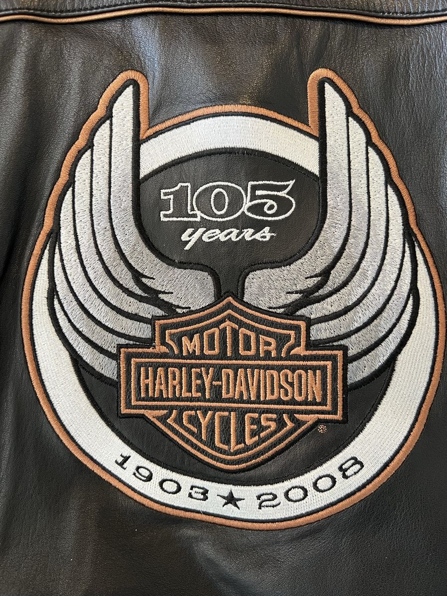 Harley-Davidson 105th Anniversary Black Leather Jacket - Women's Size L (1903-2008 Edition)
