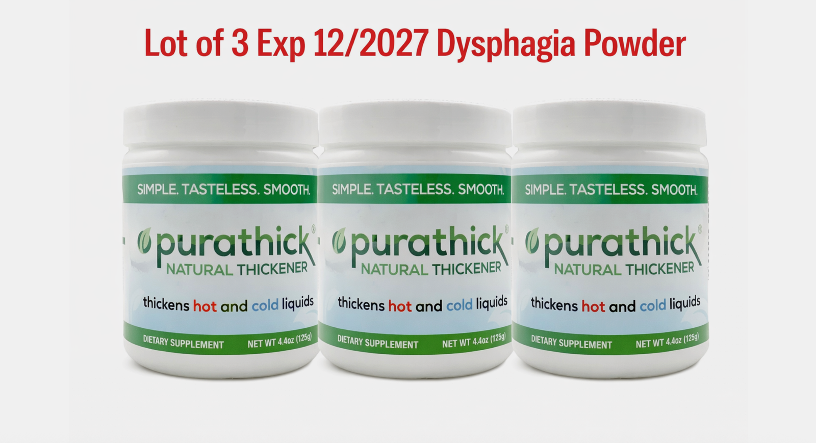 Purathick Natural Thickener 4.4oz (125g) Lot of 3 Exp 12/27 Thickens Hot & Cold