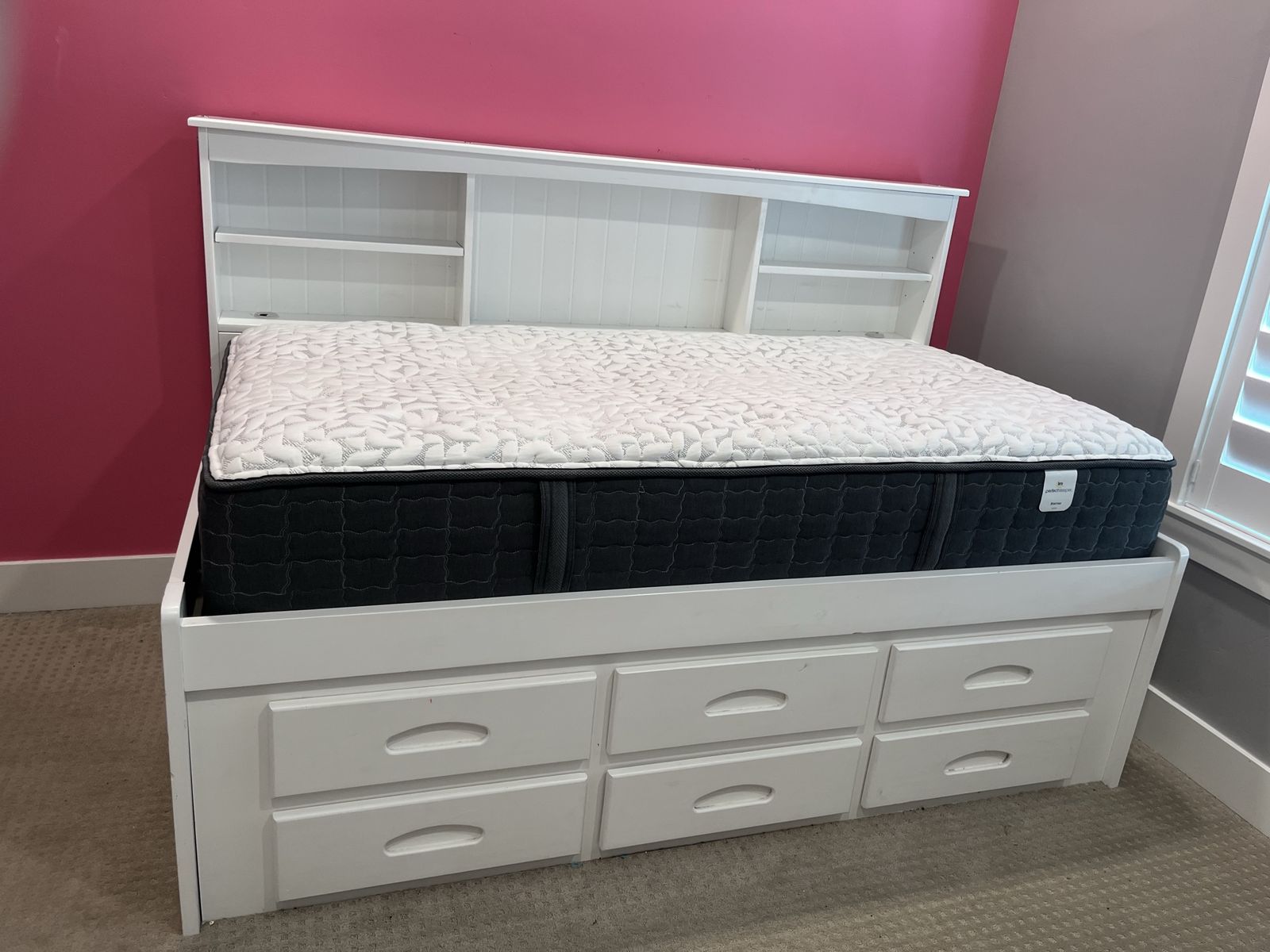 Twin bookcase day bed with 6 drawer under bed storage