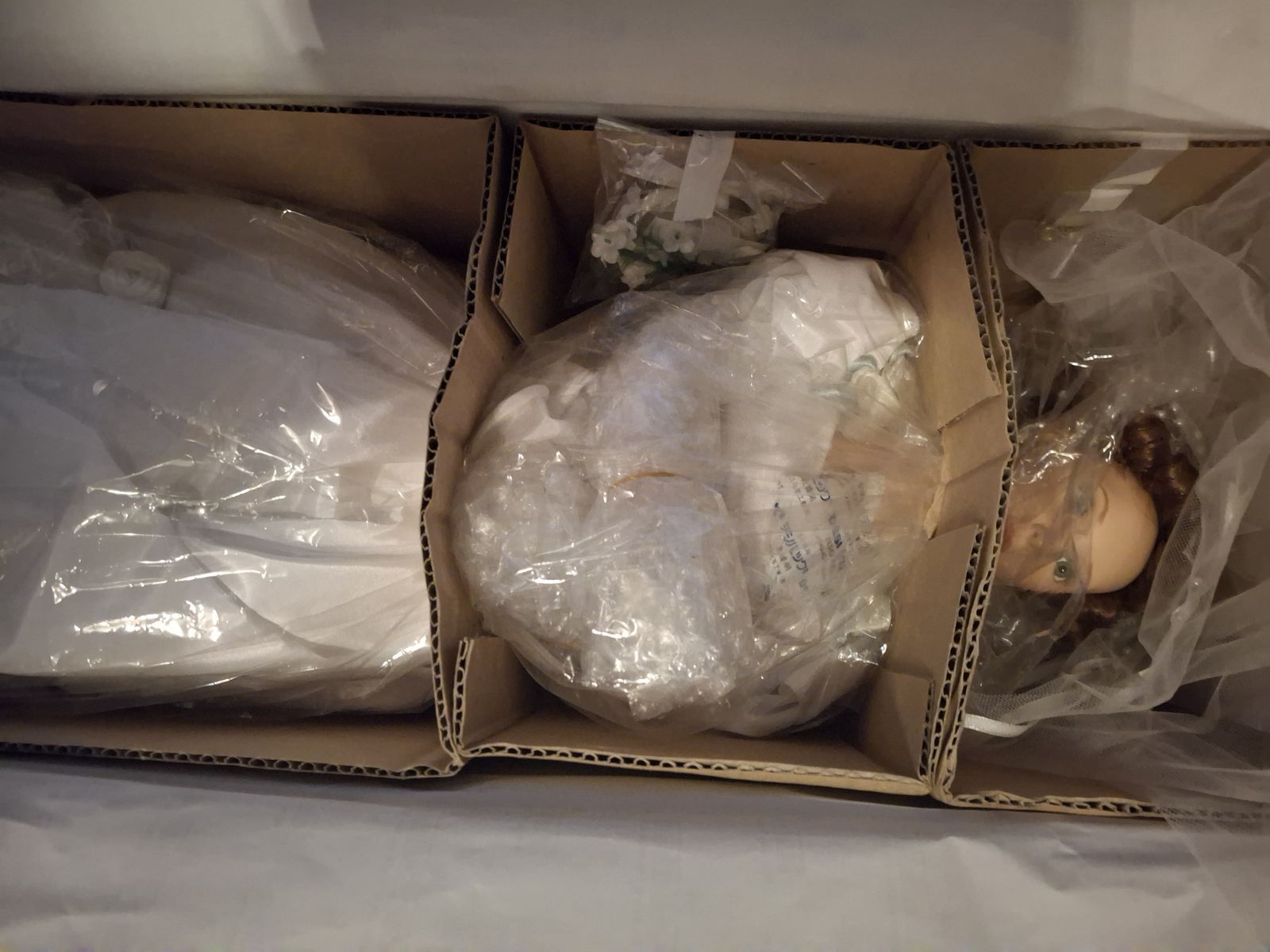 Collectible Porcelain Bride Doll in Original Box with Bridal Gown and Accessories