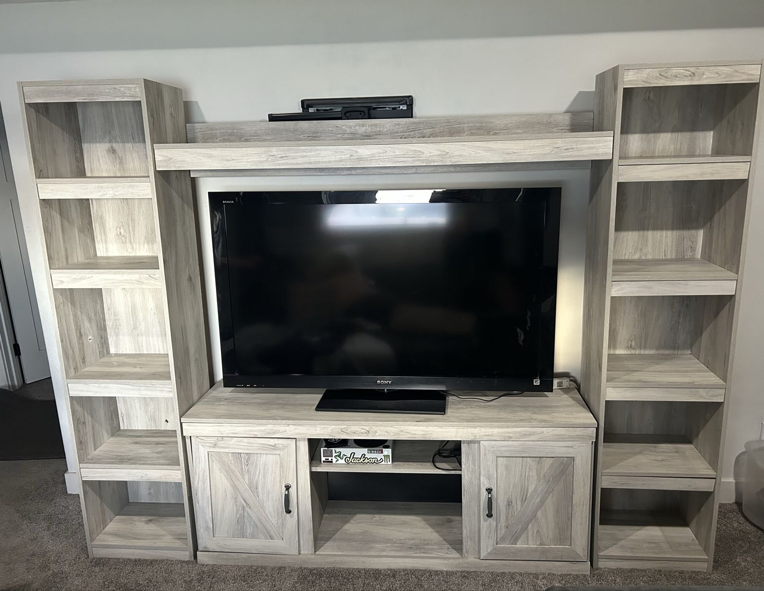 White/Grey Wood Entertainment Center 4 Piece