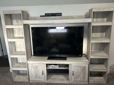 White/Grey Wood Entertainment Center 4 Piece