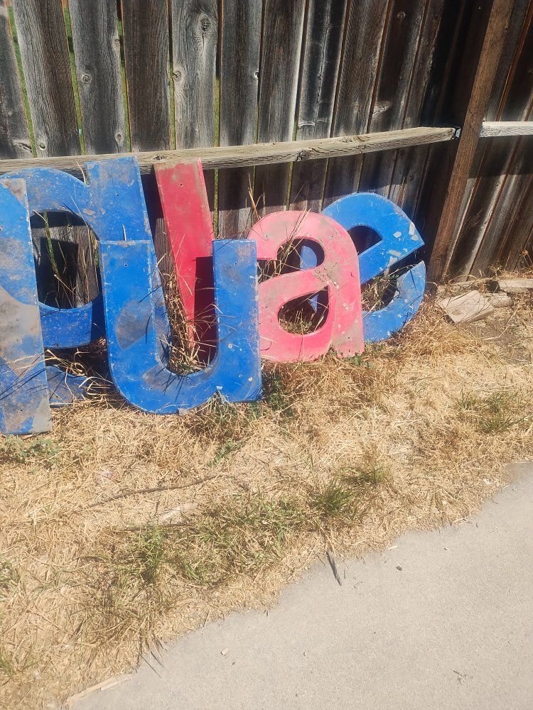 Vintage Large Metal Letters Signage - Blue & Red Alphabet Decor