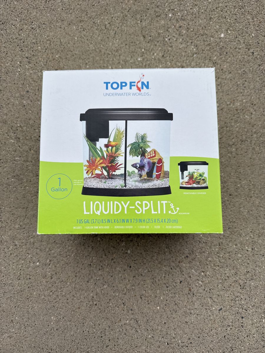 Top Fin Liquidy-Split 1 Gallon Aquarium with Removable Divider, LED light