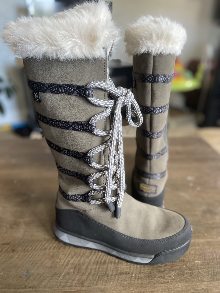 Pendleton Women's Tall Winter Snow Boots US 8 Waterproof Faux Fur Trim Lace Up Olive Green