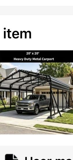 For Sale  20' x 20' Heavy Duty Metal Carport comes in  6  200 LB boxes