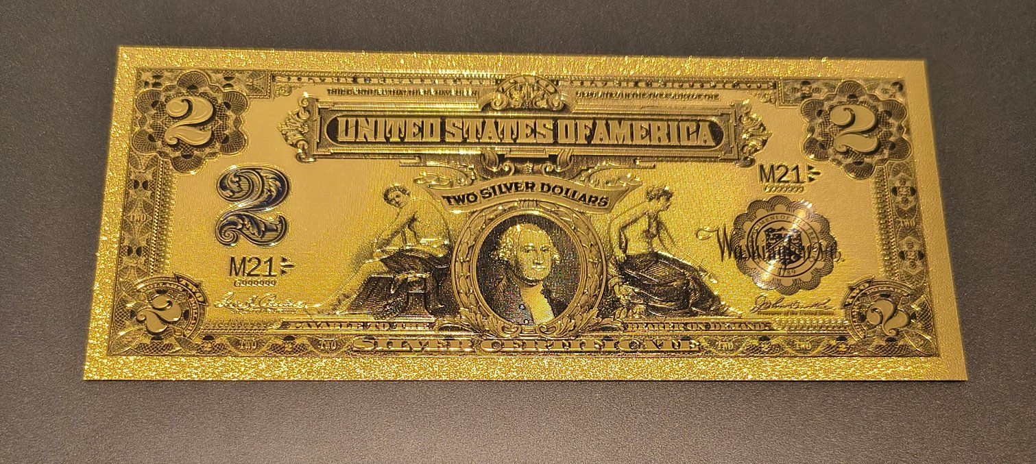 Gold Foil $2 Silver Certificate Replica Bill Collectible Banknote