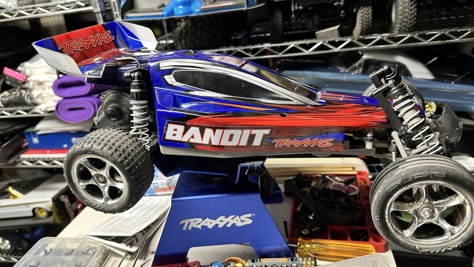 Traxxas Bandit 2WD RC Buggy - Blue/Red, 1/10 Scale, Ready-to-Race