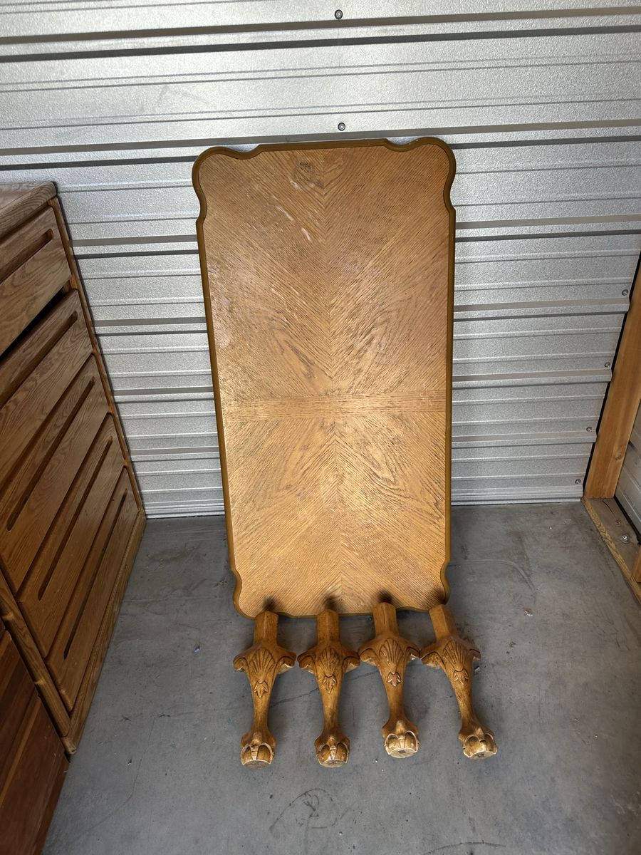 Vintage Wooden Coffee Table with Carved Ball and Claw Feet