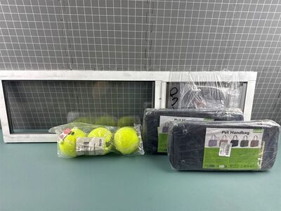 DOG DOOR, 2X PET HANDBAGS, & KONG BALLS
