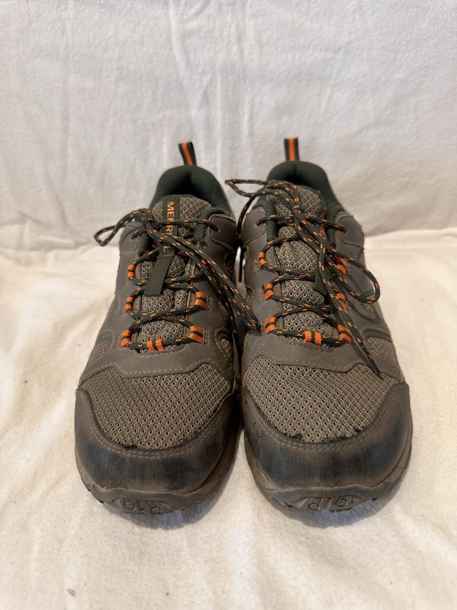 Merrell youth size 6 beige with green&orange trim, waterproof hiking shoes