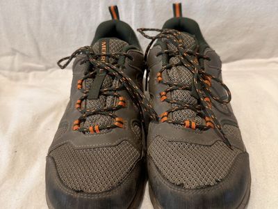 Merrell youth size 6 beige with green&orange trim, waterproof hiking shoes