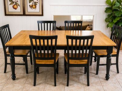 Solid Wood Dining Table Set w/ 6 Chairs – Beautiful Two-Tone (Black & Natural)