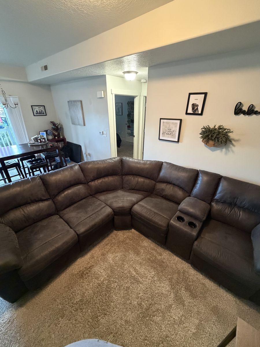 Leather Sectional with Two Recliners - dark grey