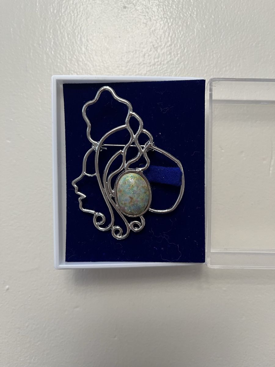 Enamel and Silver Pin Silhouette/Face - Vintage 1960's