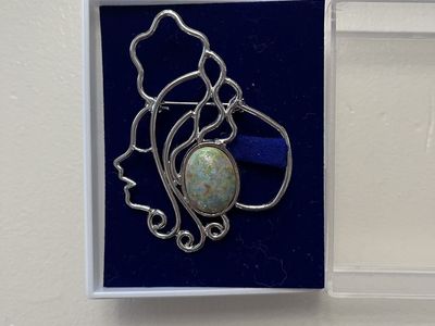 Enamel and Silver Pin Silhouette/Face - Vintage 1960's