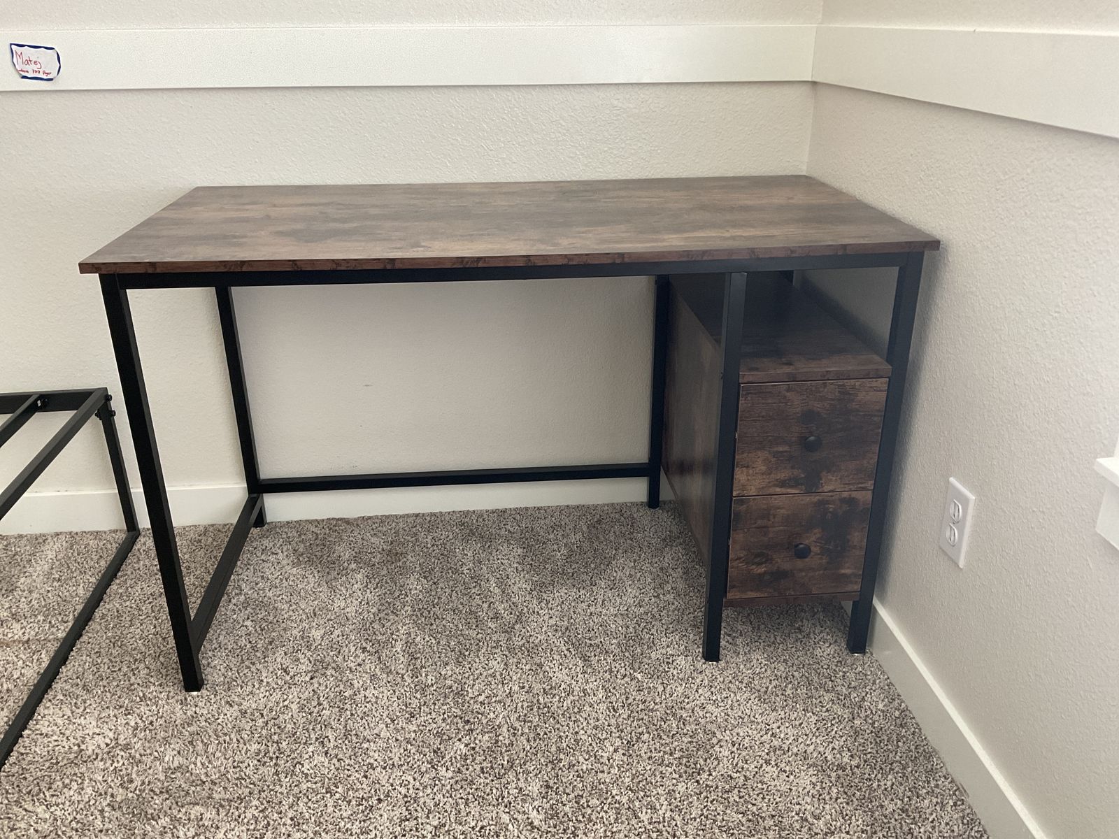 Industrial Style Computer Desk with 2 Drawers, Rustic Brown, 47" W x 23.5" D x 29" H