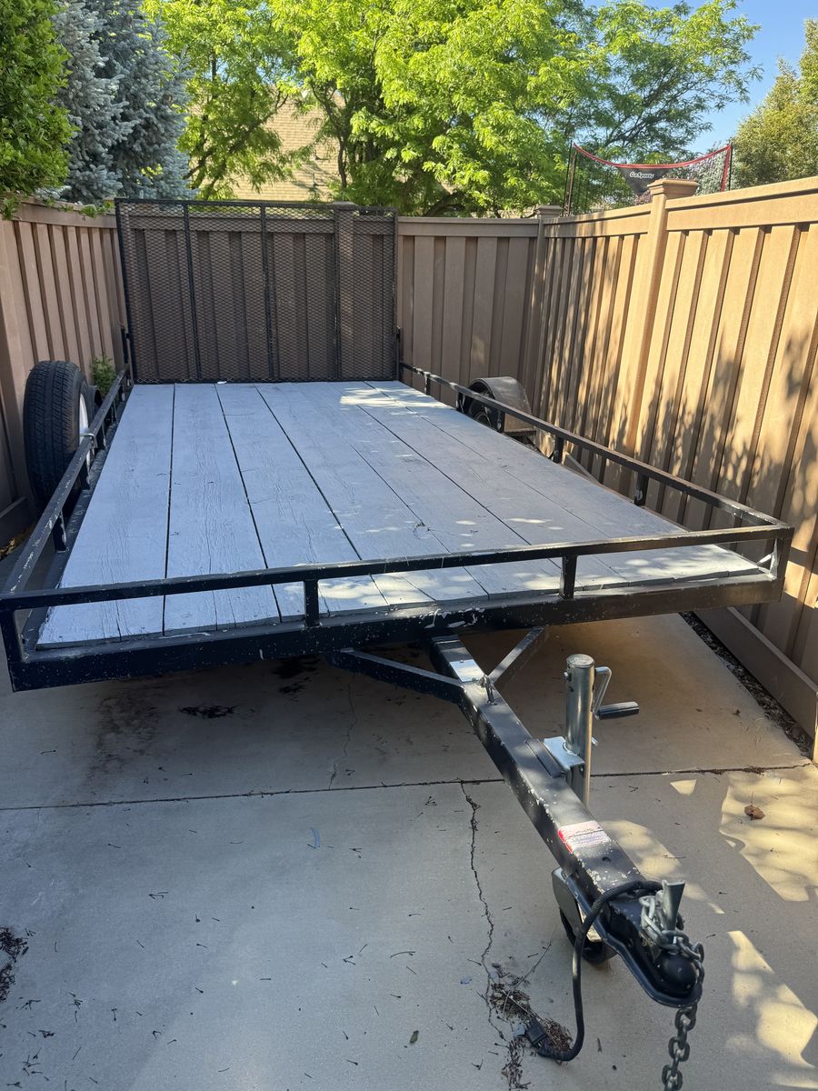 14' x 7' Flatbed Utility Trailer w/ Rear Ramp – Includes Spare Tire