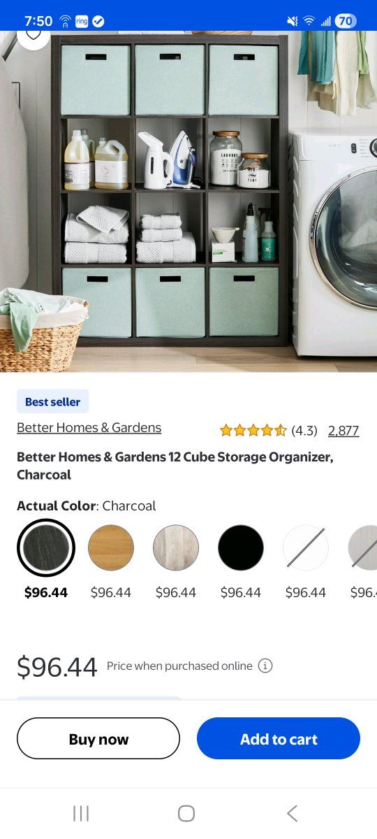 12 Cube Storage Organizer in charcoal