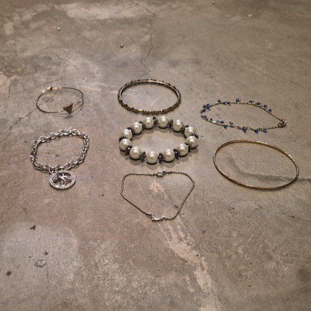 Assorted Fashion Bracelet Lot - Pearl, Chain, Gold & Silver Tone, Blue Bead Stackable Set