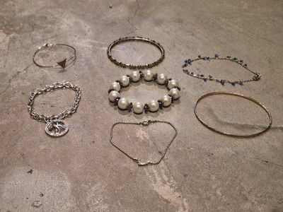 Assorted Fashion Bracelet Lot - Pearl, Chain, Gold & Silver Tone, Blue Bead Stackable Set