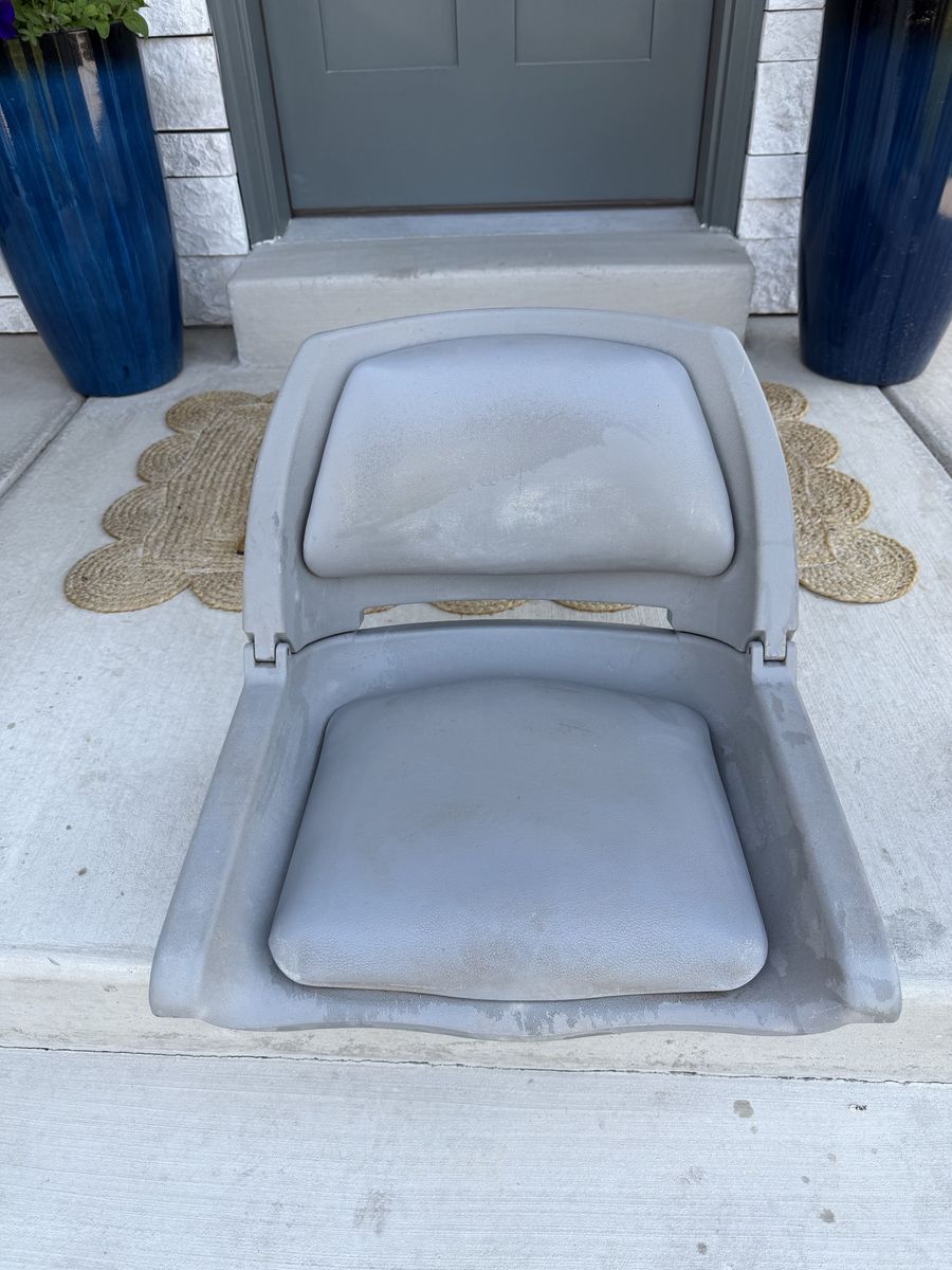 Folding Grey Boat Seat with Cushions - Marine Grade