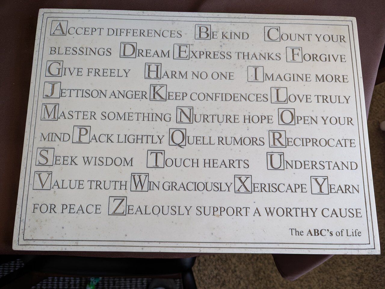 House parts inc. ABCs of life stone plaque