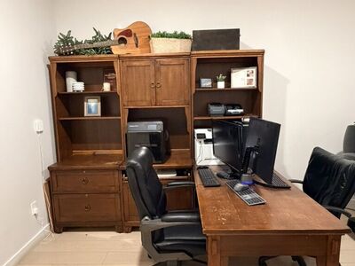 Large Wood Office Desk With Built In Storage Hutch