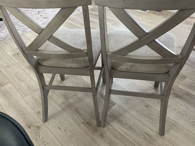 Pair of Gray Wooden X-Back Counter Height Bar Stools with Upholstered Seats