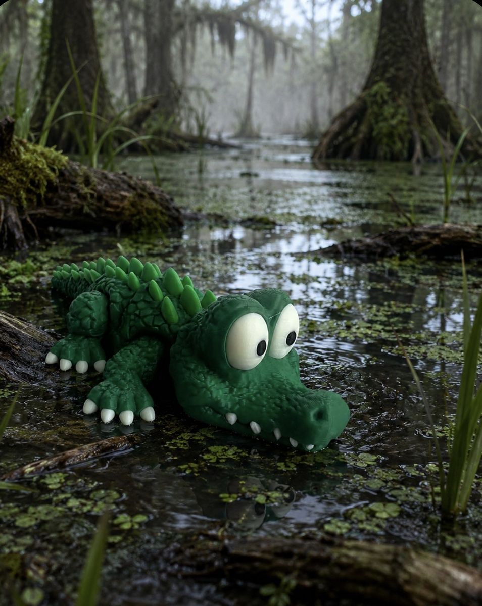 Cute Green articulated Alligator Toy Figure