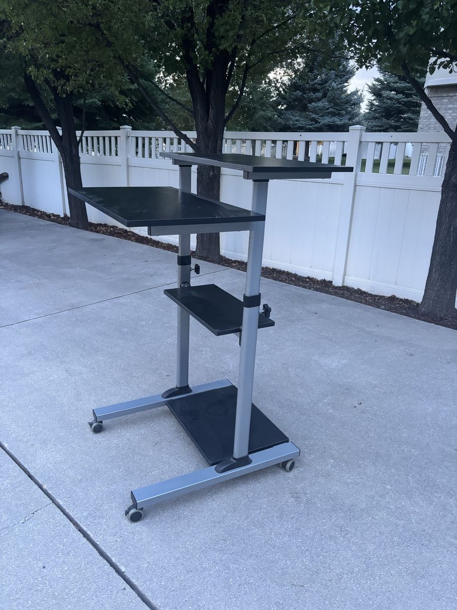 Black Rolling Standing Desk, Adjustable Height
