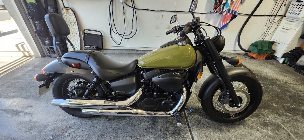 Honda Shadow Phantom 750cc Motorcycle - Matte Olive Green, Black, Sissy Bar