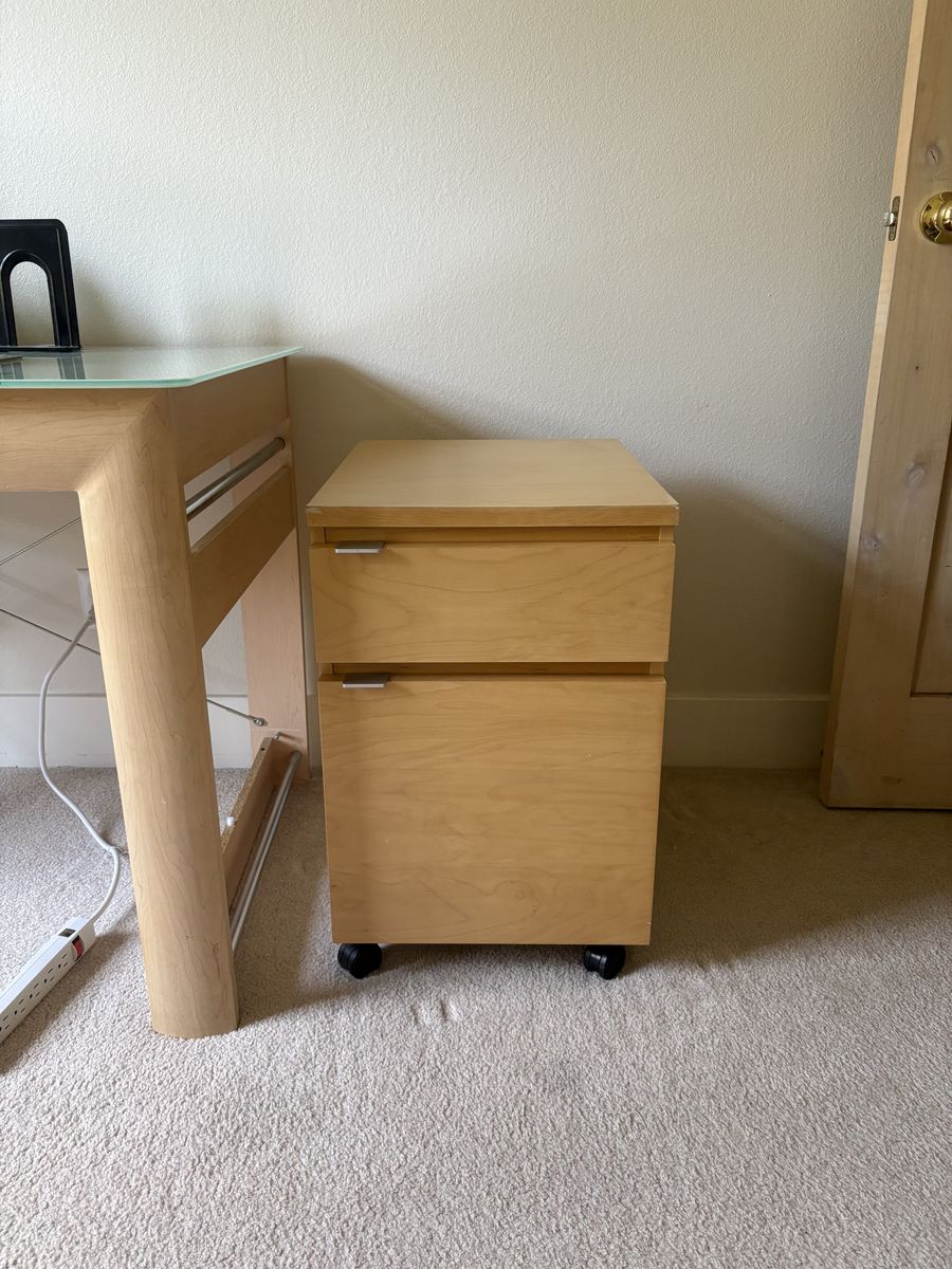 Light Wood Finish 2-Drawer Rolling Office File Cabinet with Wheels
