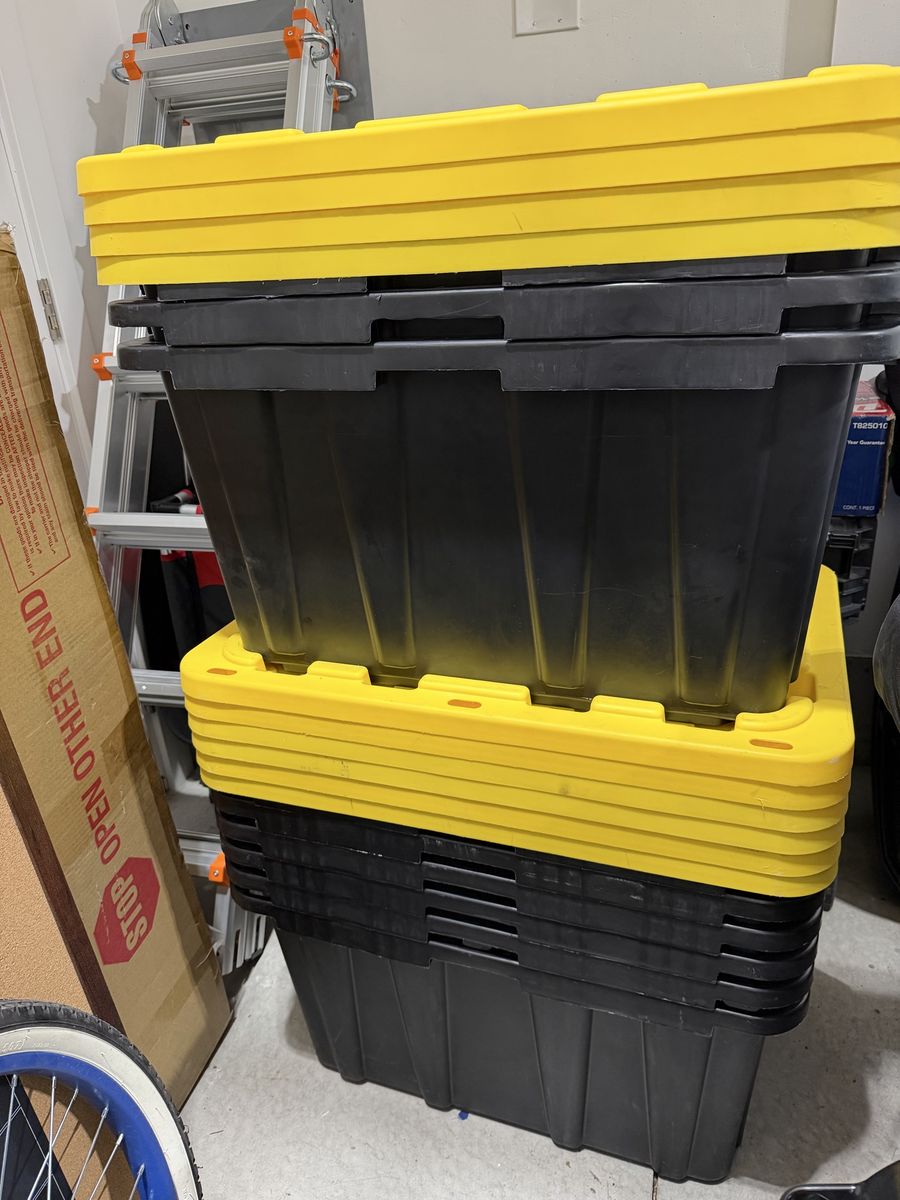 Heavy-Duty Black & Yellow Storage Totes with Lids - Durable Plastic Bins 17 gallon