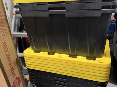 Heavy-Duty Black & Yellow Storage Totes with Lids - Durable Plastic Bins 17 gallon
