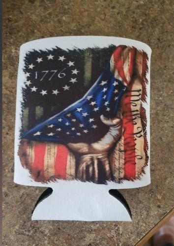 2-Pack Neoprene Can Coolers: "We The People" & "Beer & Chill" Designs, Patriotic & Leopard Print. Custom made