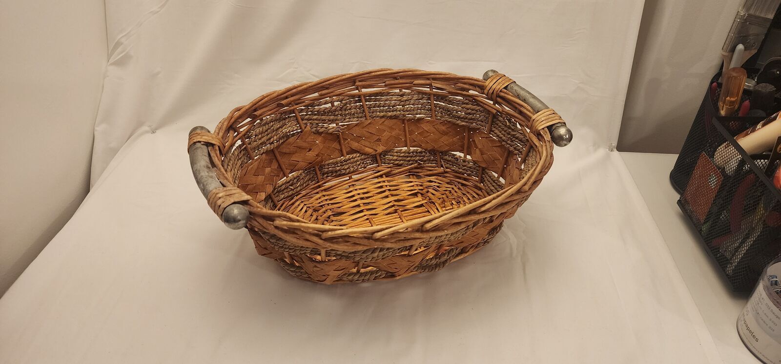 Wicker Basket - Metal Handles - 16x12X6 inches