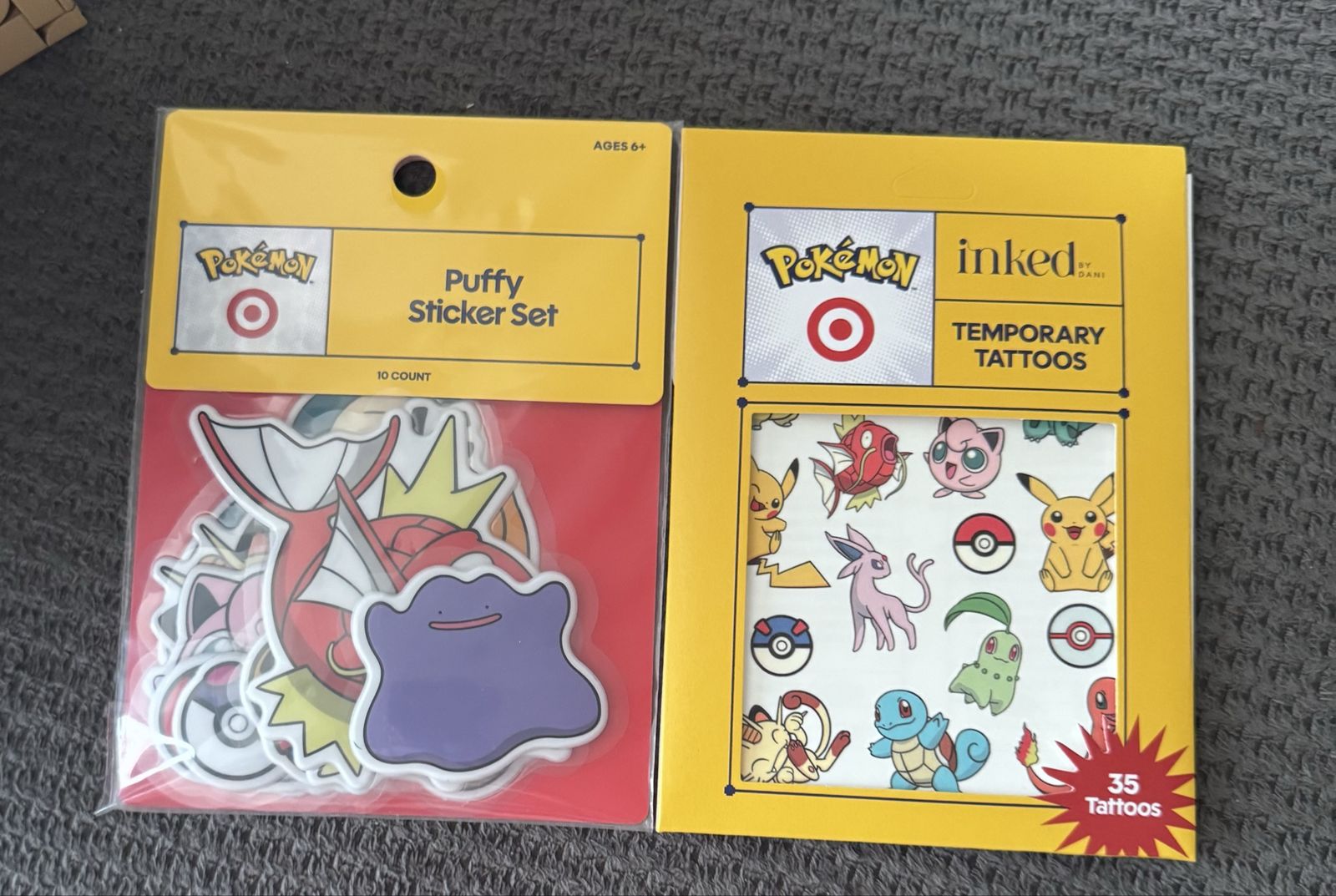 Pokémon Target Exclusive Puffy Sticker Set & Inked By Dani Temporary Tattoos Bundle