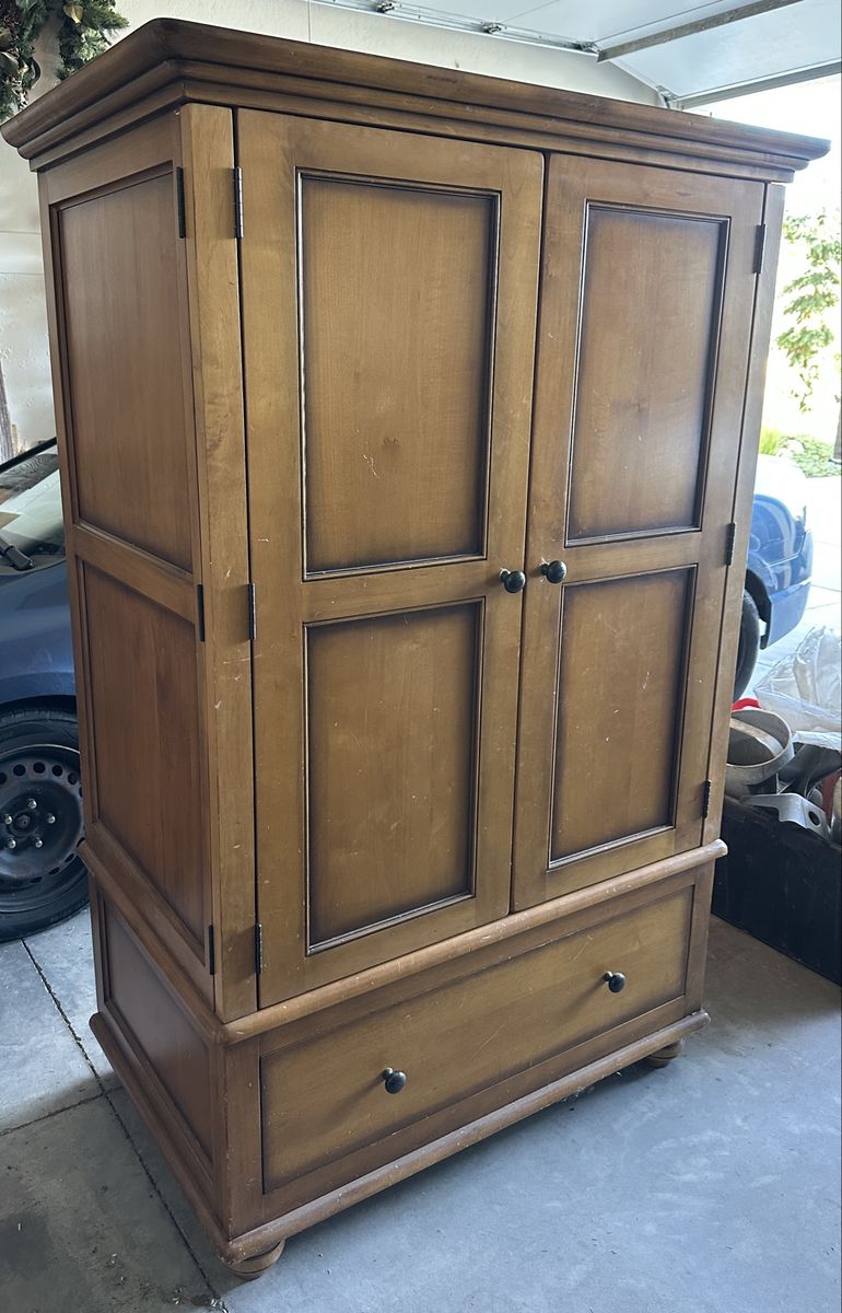 Pottery Barn Solid Wood Armoire – Honey Finish (Wardrobe/TV Cabinet)