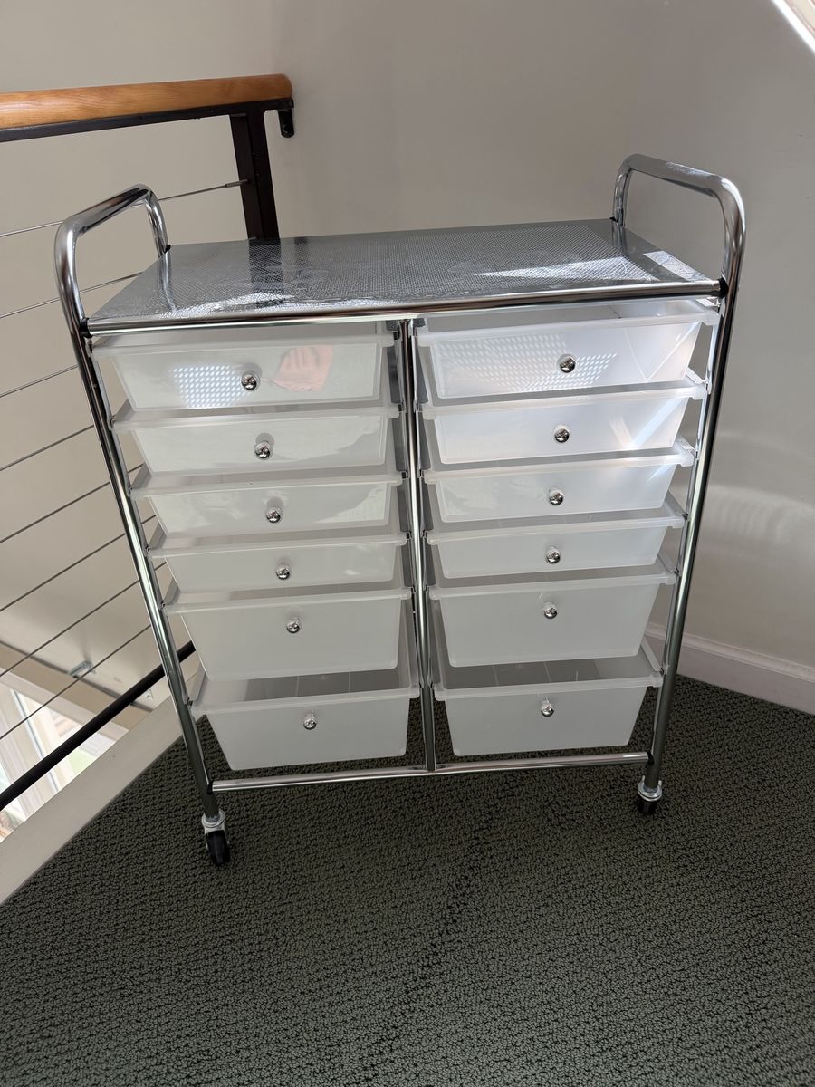 Rolling 12-Drawer Storage Cart Chrome Frame with Clear Plastic Drawers