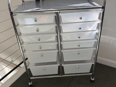 Rolling 12-Drawer Storage Cart Chrome Frame with Clear Plastic Drawers